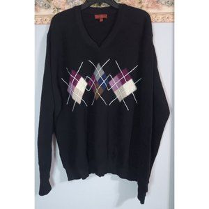 Andean XL Black Argyle Diamond Alpaca Peru Classic Business Event Occasion Sweat